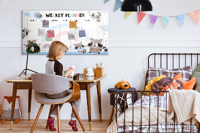 Beschrijfbaar magneetbord van glas met design Weekplanner voor kinderen