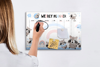 Beschrijfbaar magneetbord van glas met design Weekplanner voor kinderen