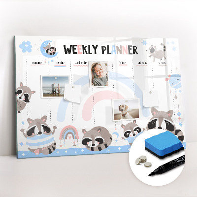 Beschrijfbaar magneetbord van glas met design Weekplanner voor kinderen