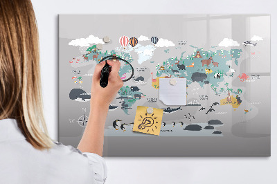 Magnetisch planbord voor de muur van bedrukt glas Cartoonkaart