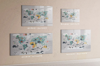 Magnetisch planbord voor de muur van bedrukt glas Cartoonkaart