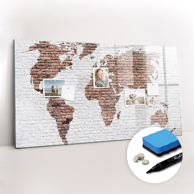 Uitwisbaar glazen planbord met magnetische functie Bakstenen wereldkaart