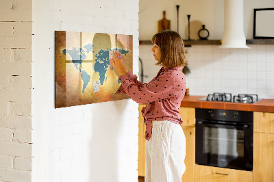 Uitwisbaar glazen planbord met magnetische functie Oude wereldkaart