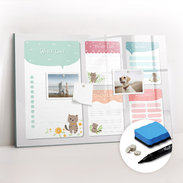 Magnetisch planbord voor de muur van bedrukt glas Wensenlijst