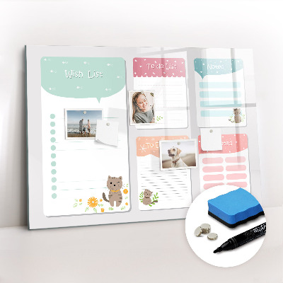 Magnetisch planbord voor de muur van bedrukt glas Wensenlijst