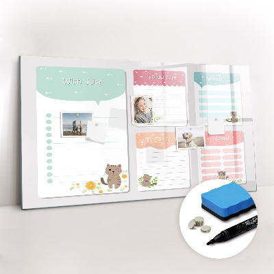 Magnetisch planbord voor de muur van bedrukt glas Wensenlijst