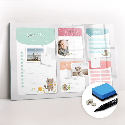 Magnetisch planbord voor de muur van bedrukt glas Wensenlijst