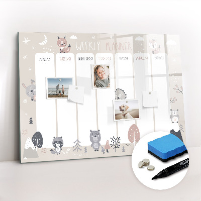 Uitwisbaar glazen planbord met magnetische functie Dierenplanner