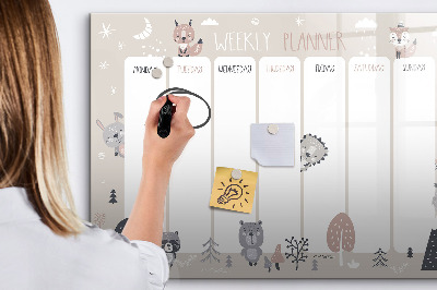 Uitwisbaar glazen planbord met magnetische functie Dierenplanner