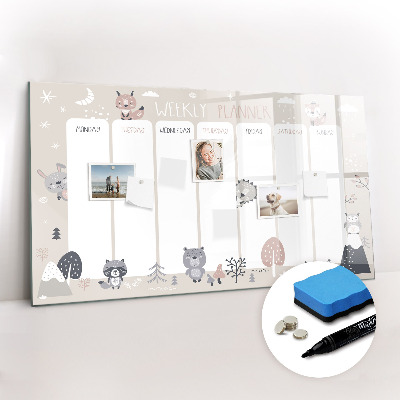 Uitwisbaar glazen planbord met magnetische functie Dierenplanner