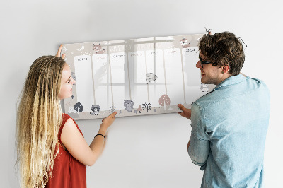 Uitwisbaar glazen planbord met magnetische functie Dierenplanner