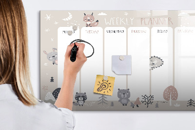 Uitwisbaar glazen planbord met magnetische functie Dierenplanner