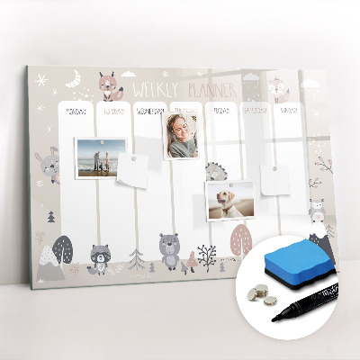 Uitwisbaar glazen planbord met magnetische functie Dierenplanner