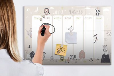 Beschrijfbaar magneetbord van glas met design Weekplan