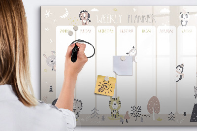 Beschrijfbaar magneetbord van glas met design Weekplan