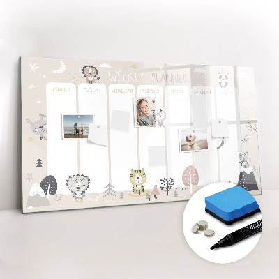 Beschrijfbaar magneetbord van glas met design Weekplan