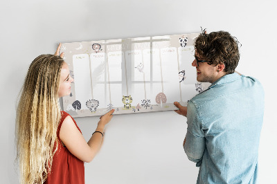 Beschrijfbaar magneetbord van glas met design Weekplan