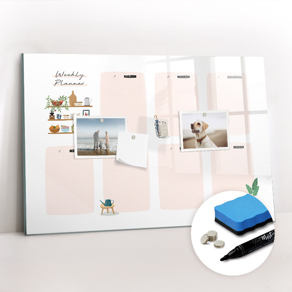 Magnetisch planbord voor de muur van bedrukt glas Wekelijkse planner