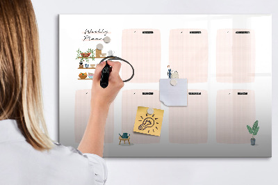 Magnetisch planbord voor de muur van bedrukt glas Wekelijkse planner