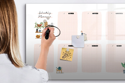 Magnetisch planbord voor de muur van bedrukt glas Wekelijkse planner
