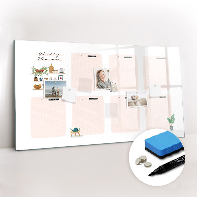 Magnetisch planbord voor de muur van bedrukt glas Wekelijkse planner
