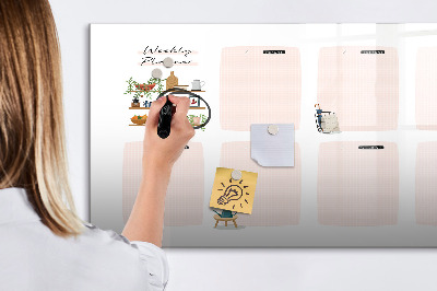 Magnetisch planbord voor de muur van bedrukt glas Wekelijkse planner