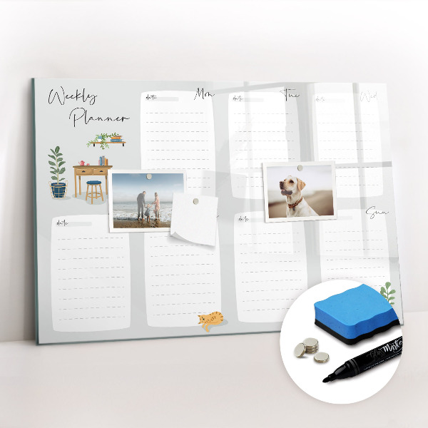 Uitwisbaar glazen planbord met magnetische functie Gezellige weekplanner