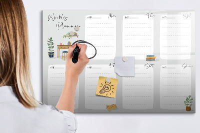 Uitwisbaar glazen planbord met magnetische functie Gezellige weekplanner