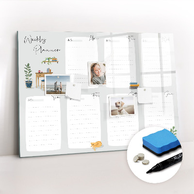 Uitwisbaar glazen planbord met magnetische functie Gezellige weekplanner