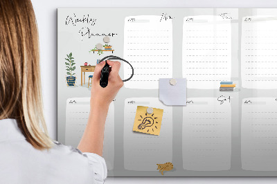 Uitwisbaar glazen planbord met magnetische functie Gezellige weekplanner