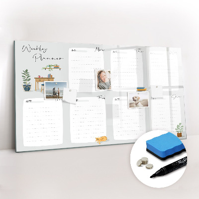 Uitwisbaar glazen planbord met magnetische functie Gezellige weekplanner