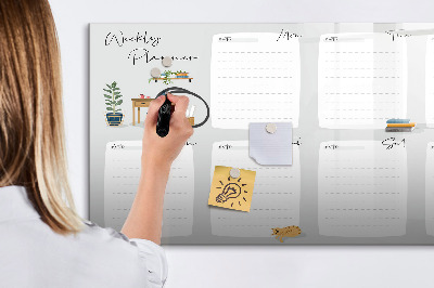 Uitwisbaar glazen planbord met magnetische functie Gezellige weekplanner