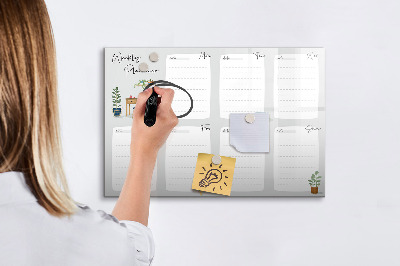 Uitwisbaar glazen planbord met magnetische functie Gezellige weekplanner