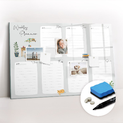 Uitwisbaar glazen planbord met magnetische functie Gezellige weekplanner