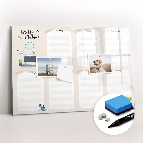Beschrijfbaar magneetbord van glas met design Wekelijkse planner