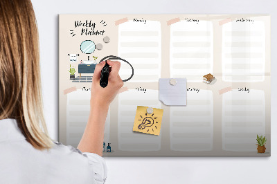 Beschrijfbaar magneetbord van glas met design Wekelijkse planner