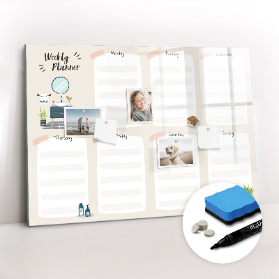 Beschrijfbaar magneetbord van glas met design Wekelijkse planner