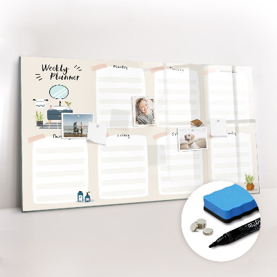 Beschrijfbaar magneetbord van glas met design Wekelijkse planner