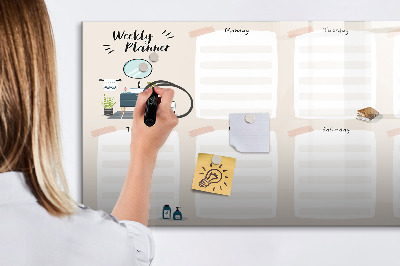 Beschrijfbaar magneetbord van glas met design Wekelijkse planner