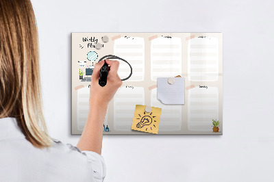 Beschrijfbaar magneetbord van glas met design Wekelijkse planner