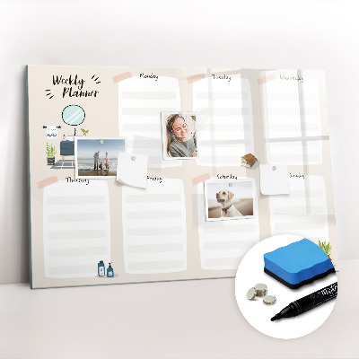 Beschrijfbaar magneetbord van glas met design Wekelijkse planner