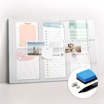 Magnetisch planbord voor de muur van bedrukt glas Gekleurde notities