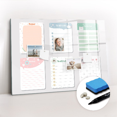 Magnetisch planbord voor de muur van bedrukt glas Gekleurde notities