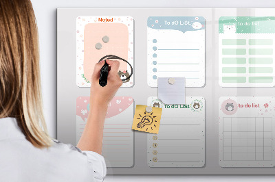 Magnetisch planbord voor de muur van bedrukt glas Gekleurde notities