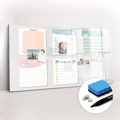 Magnetisch planbord voor de muur van bedrukt glas Gekleurde notities