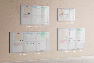 Magnetisch planbord voor de muur van bedrukt glas Gekleurde notities