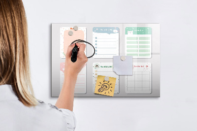 Magnetisch planbord voor de muur van bedrukt glas Gekleurde notities
