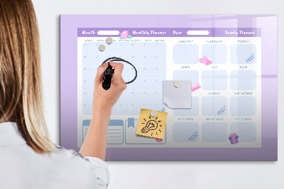 Uitwisbaar glazen planbord met magnetische functie Roze jaarplanner