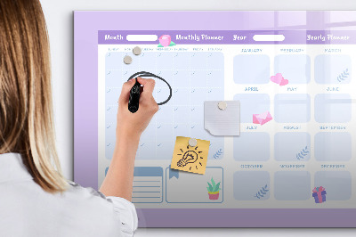 Uitwisbaar glazen planbord met magnetische functie Roze jaarplanner