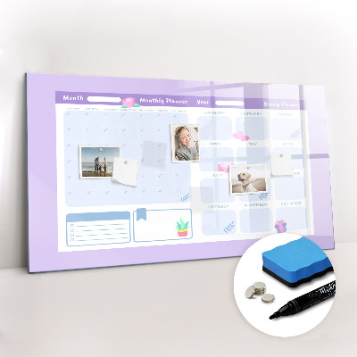 Uitwisbaar glazen planbord met magnetische functie Roze jaarplanner